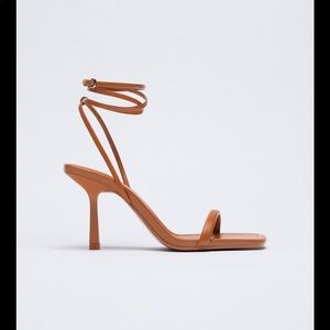 ZARA Orange Heeled Strappy Leather Sandal 6